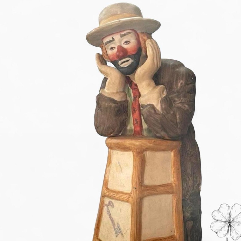 Whimsical Clown Ceramic Figurine in Brown and Cream
